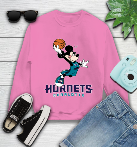 NBA Basketball Charlotte Hornets Cheerful Mickey Mouse Shirt Youth Sweatshirt 6