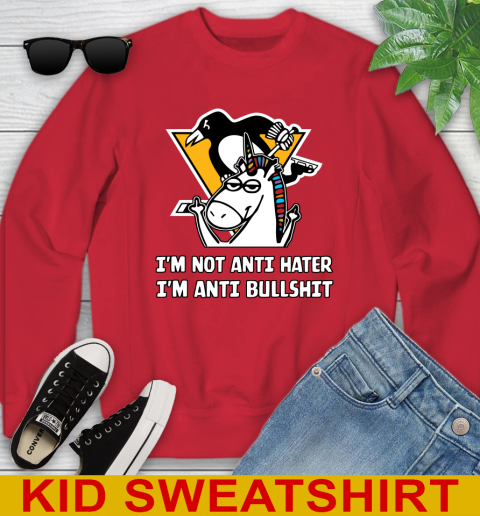 Pittsburgh Penguins NHL Hockey Unicorn I'm Not Anti Hater I'm Anti Bullshit Youth Sweatshirt 9 Pittsburgh Penguins NHL Hockey Unicorn I'm Not Anti Hater I'm Anti Bullshit Youth Sweatshirt - Image 9