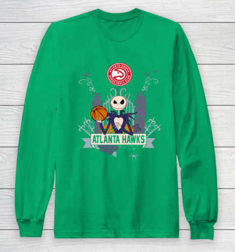 NBA Atlanta Hawks Basketball Jack Skellington Halloween Long Sleeve T-Shirt 4