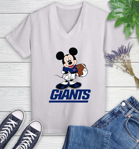 NFL Football New York Giants Cheerful Mickey Mouse Shirt Women's V-Neck T-Shirt 2