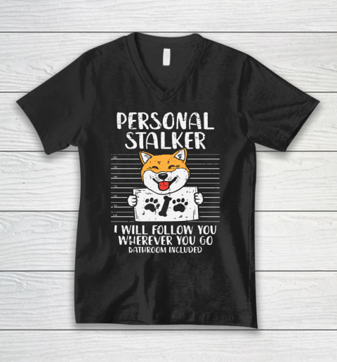 Personal Stalker Shiba Inu Animal Pet Akita Dog Lover V-Neck T-Shirt