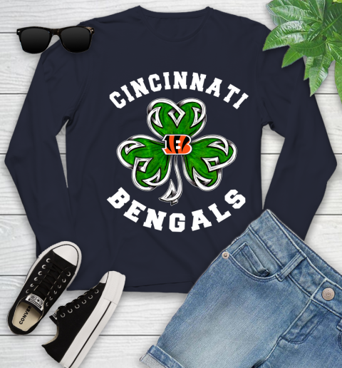 NFL Cincinnati Bengals Three Leaf Clover St Patrick's Day Football Sports Youth Long Sleeve 2