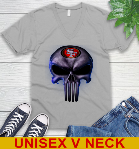 San Francisco 49ers NFL Football Punisher Skull Sports V-Neck T-Shirt 3