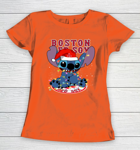 Boston Red Sox MLB noel stitch Baseball Christmas Women's T-Shirt 2