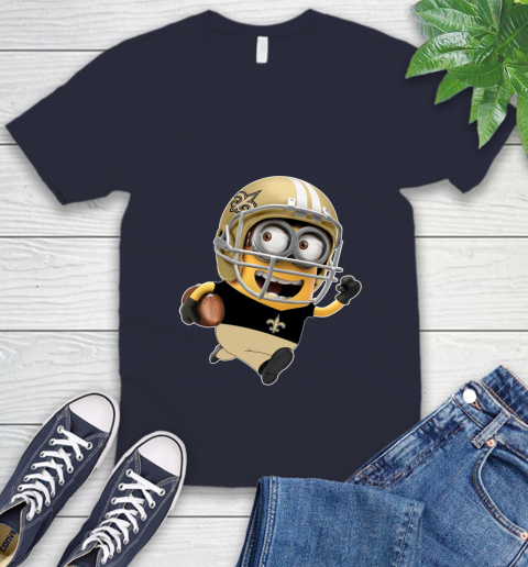 NFL New Orleans Saints Minions Disney Football Sports V-Neck T-Shirt 3