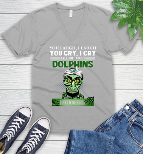 NFL Talk Shit About Miami Dolphins I Kill You Achmed The Dead Terrorist Jeffrey Dunham Football V-Neck T-Shirt 3