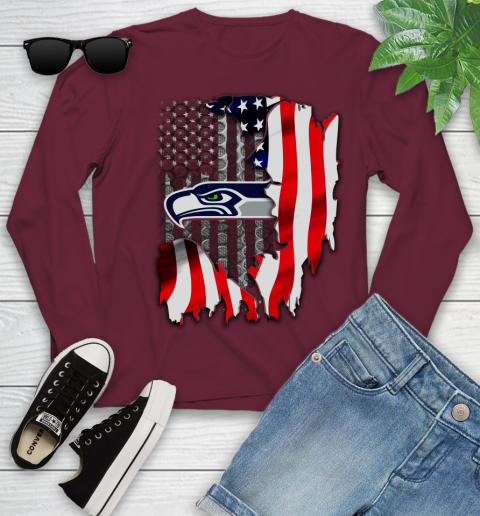 Seattle Seahawks NFL Football American Flag Youth Long Sleeve 6