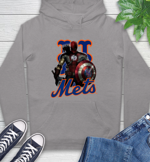 MLB Captain America Thor Spider Man Hawkeye Avengers Endgame Baseball New York Mets Hoodie 6