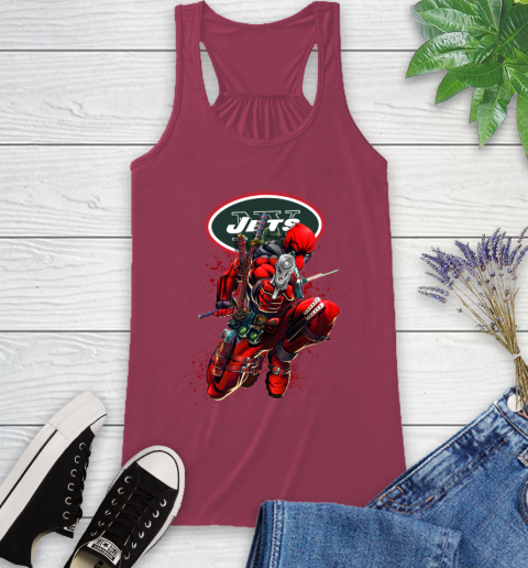 NFL Deadpool Marvel Comics Sports Football New York Jets Racerback Tank 8