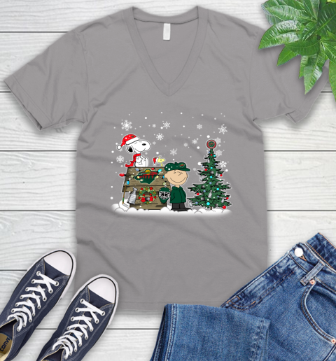 NHL Minnesota Wild Snoopy Charlie Brown Woodstock Christmas Stanley Cup Hockey V-Neck T-Shirt 3