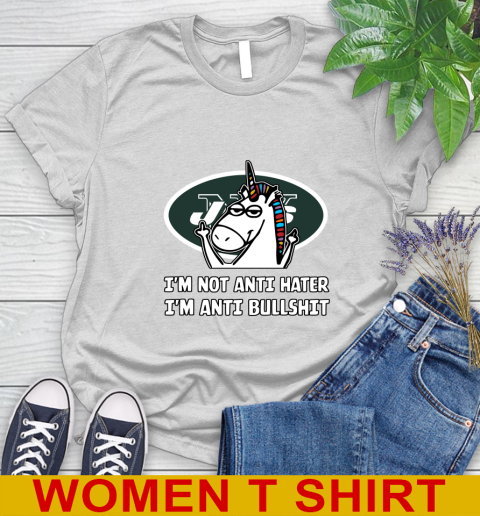 New York Jets NFL Football Unicorn I'm Not Anti Hater I'm Anti Bullshit Women's T-Shirt