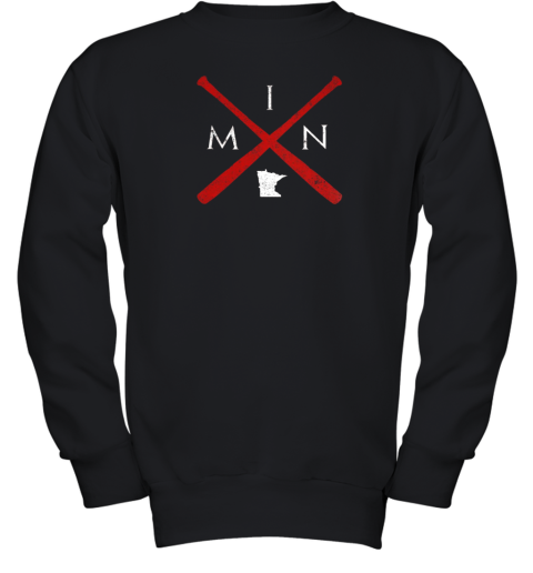 Minnesota Baseball Bats Classic State Outline Youth Sweatshirt
