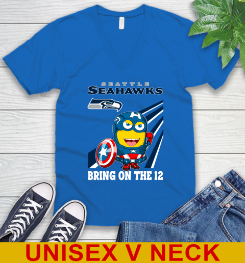 NFL Football Seattle Seahawks Captain America Marvel Avengers Minion Shirt V-Neck T-Shirt 5