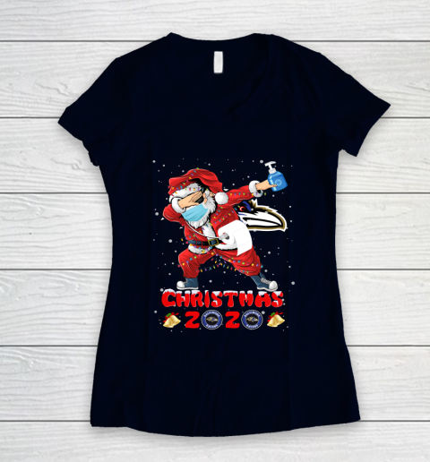 Baltimore Ravens Funny Santa Claus Dabbing Christmas 2020 NFL Women's V-Neck T-Shirt 2