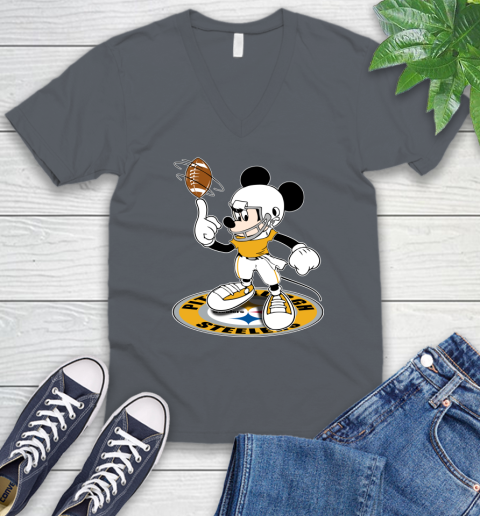 NFL Football Pittsburgh Steelers Cheerful Mickey Disney Shirt V-Neck T-Shirt 5