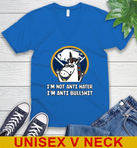 Buffalo Sabres NHL Hockey Unicorn I'm Not Anti Hater I'm Anti Bullshit V-Neck T-Shirt 6