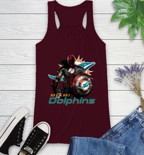 NFL Captain America Thor Spider Man Hawkeye Avengers Endgame Football Miami Dolphins Racerback Tank 3