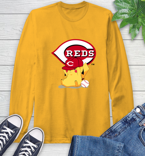 MLB Pikachu Baseball Sports Cincinnati Reds Long Sleeve T-Shirt 3
