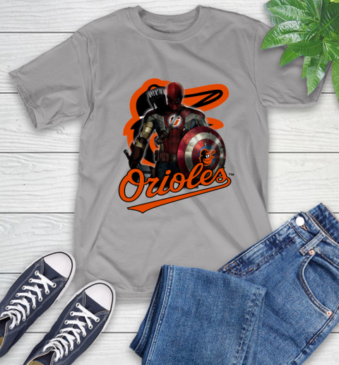 MLB Captain America Thor Spider Man Hawkeye Avengers Endgame Baseball Baltimore Orioles T-Shirt 6