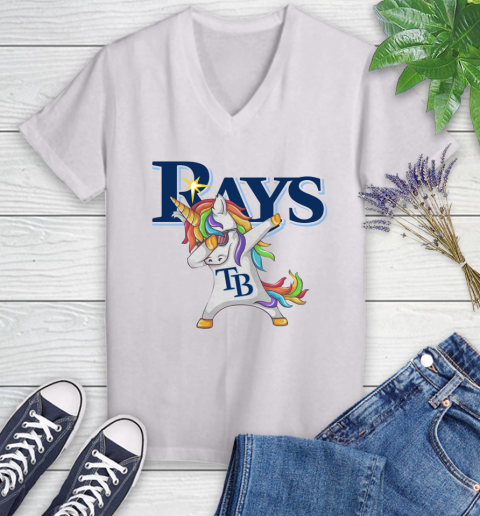 Tampa Bay Rays MLB Baseball Funny Unicorn Dabbing Sports Women's V-Neck T-Shirt