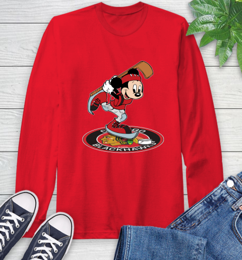 NHL Hockey Chicago Blackhawks Cheerful Mickey Disney Shirt Long Sleeve T-Shirt 11