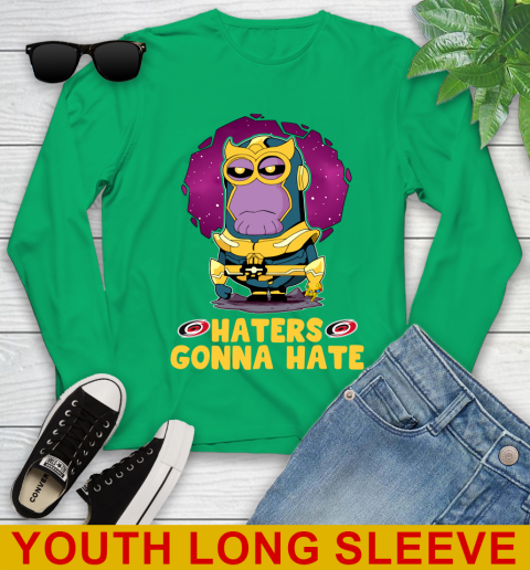 NHL Hockey Carolina Hurricanes Haters Gonna Hate Thanos Minion Marvel Shirt Youth Long Sleeve 7