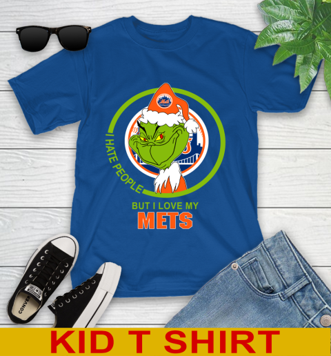 New York Mets MLB Christmas Grinch I Hate People But I Love My Favorite Baseball Team Youth T-Shirt 9