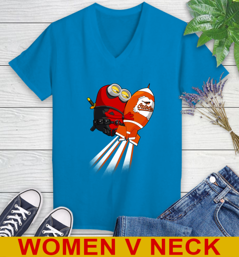 MLB Baseball Baltimore Orioles Deadpool Minion Marvel Shirt Women's V-Neck T-Shirt 7