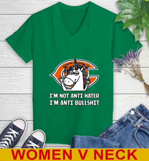 Chicago Bears NFL Football Unicorn I'm Not Anti Hater I'm Anti Bullshit Women's V-Neck T-Shirt 6