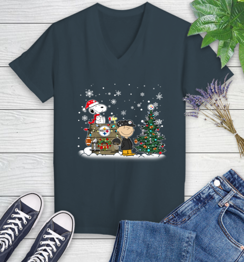 NFL Pittsburgh Steelers Snoopy Charlie Brown Christmas Football Super Bowl Sports Women's V-Neck T-Shirt 8