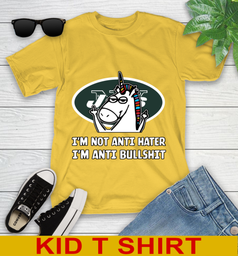 New York Jets NFL Football Unicorn I'm Not Anti Hater I'm Anti Bullshit Youth T-Shirt 8