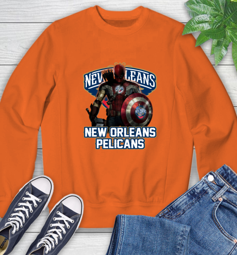 New Orleans Pelicans NBA Basketball Captain America Thor Spider Man Hawkeye Avengers Sweatshirt 4