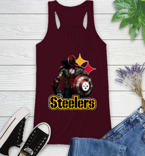 NFL Captain America Thor Spider Man Hawkeye Avengers Endgame Football Pittsburgh Steelers Racerback Tank 3