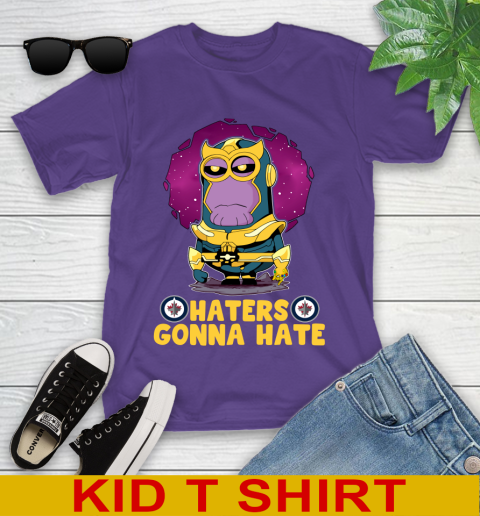 NHL Hockey Winnipeg Jets Haters Gonna Hate Thanos Minion Marvel Shirt Youth T-Shirt 5 NHL Hockey Winnipeg Jets Haters Gonna Hate Thanos Minion Marvel Shirt Youth T-Shirt - Image 5