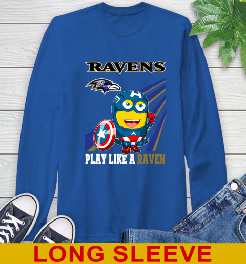 NFL Football Baltimore Ravens Captain America Marvel Avengers Minion Shirt Long Sleeve T-Shirt 11