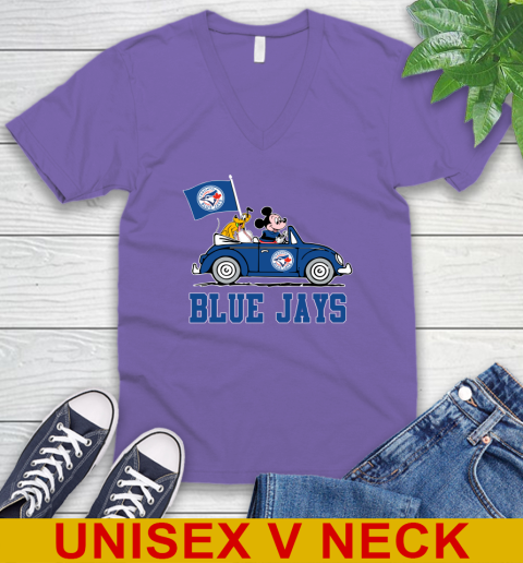 MLB Baseball Toronto Blue Jays Pluto Mickey Driving Disney Shirt V-Neck T-Shirt 9