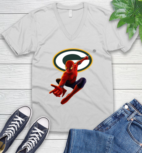 NFL Spider Man Avengers Endgame Football Green Bay Packers V-Neck T-Shirt