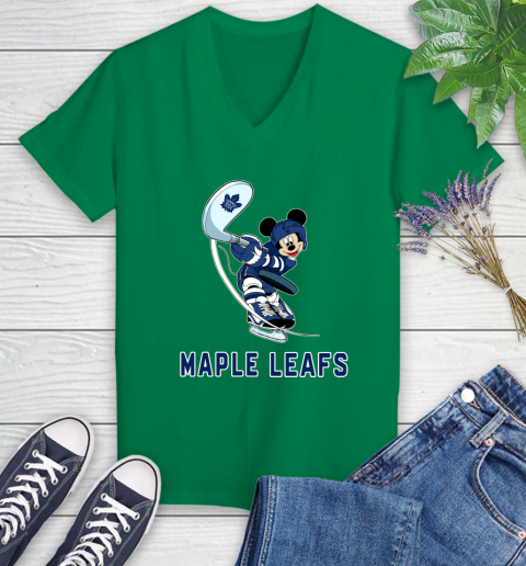 NHL Hockey Toronto Maple Leafs Cheerful Mickey Mouse Shirt Women's V-Neck T-Shirt 5