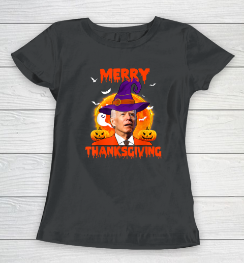 Funny Joe Biden Merry Thanksgiving Confused Happy Halloween Women's T-Shirt