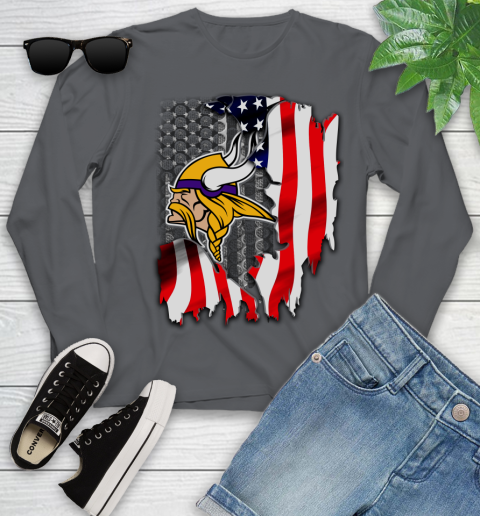 Minnesota Vikings NFL Football American Flag Youth Long Sleeve 9