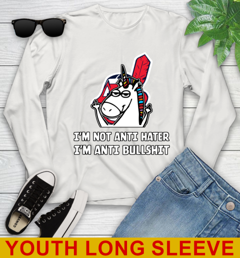 Cleveland Indians MLB Baseball Unicorn I'm Not Anti Hater I'm Anti Bullshit Youth Long Sleeve 12