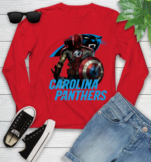 NFL Captain America Thor Spider Man Hawkeye Avengers Endgame Football Carolina Panthers Youth Long Sleeve 11