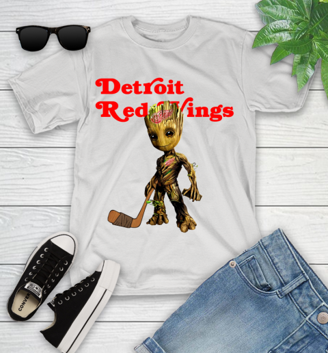 Detroit Red Wings NHL Hockey Groot Marvel Guardians Of The Galaxy Youth T-Shirt