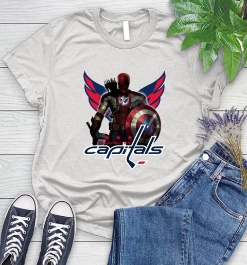 NHL Captain America Thor Spider Man Hawkeye Avengers Endgame Hockey Washington Capitals Women's T-Shirt