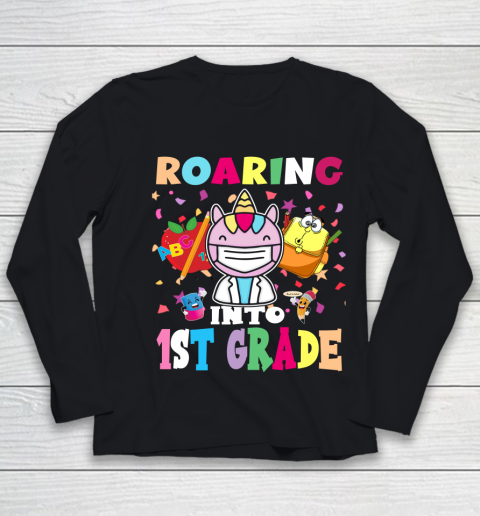 Back to school shirt Roaring into 1st grade Youth Long Sleeve