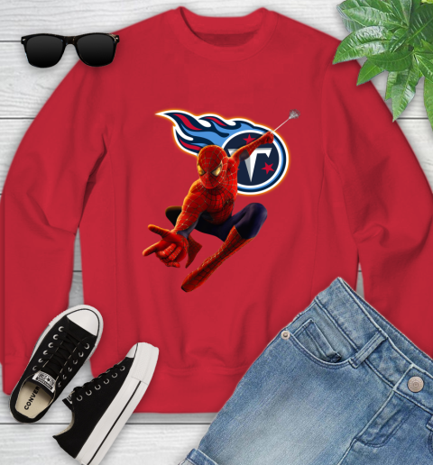 NFL Spider Man Avengers Endgame Football Tennessee Titans Youth Sweatshirt 9