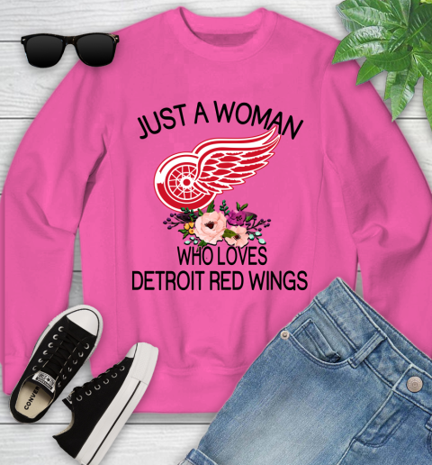 NHL Just A Woman Who Loves Detroit Red Wings Hockey Sports Youth Sweatshirt 3