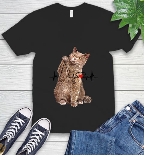 Nurse Shirt Curious Cat Messing With Heart Line Funny T Shirt V-Neck T-Shirt