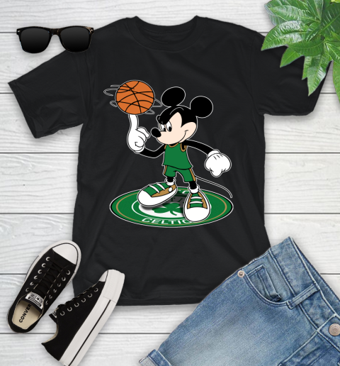 NBA Basketball Boston Celtics Cheerful Mickey Disney Shirt Youth T-Shirt