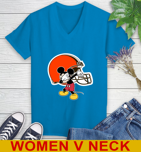 Cleveland Browns NFL Football Dabbing Mickey Disney Sports Women's V-Neck T-Shirt 8